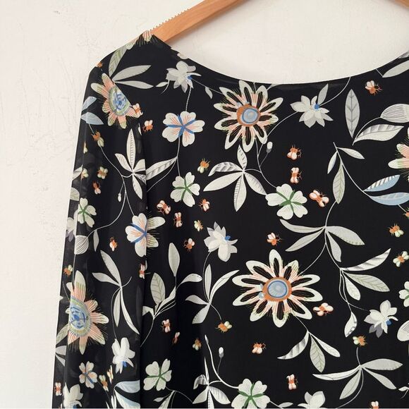 Equal Black Floral Long Sleeve Flowy Sequin Cuffs Shift Dress - Picture 11 of 11